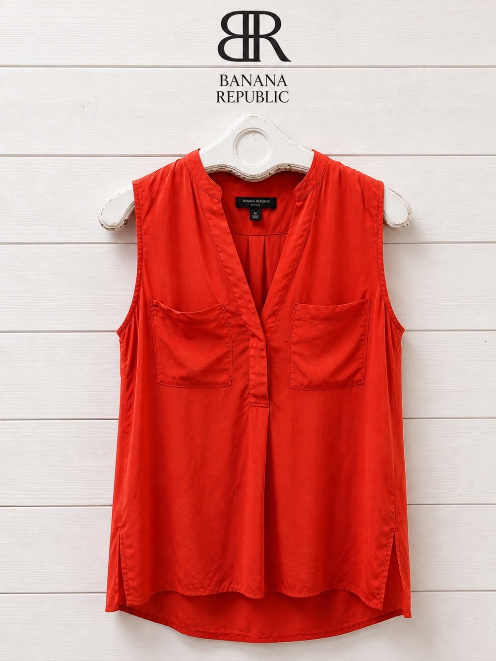 BANANA REPUBLIC Orange Red Silk Sleeveless Blouse Size M